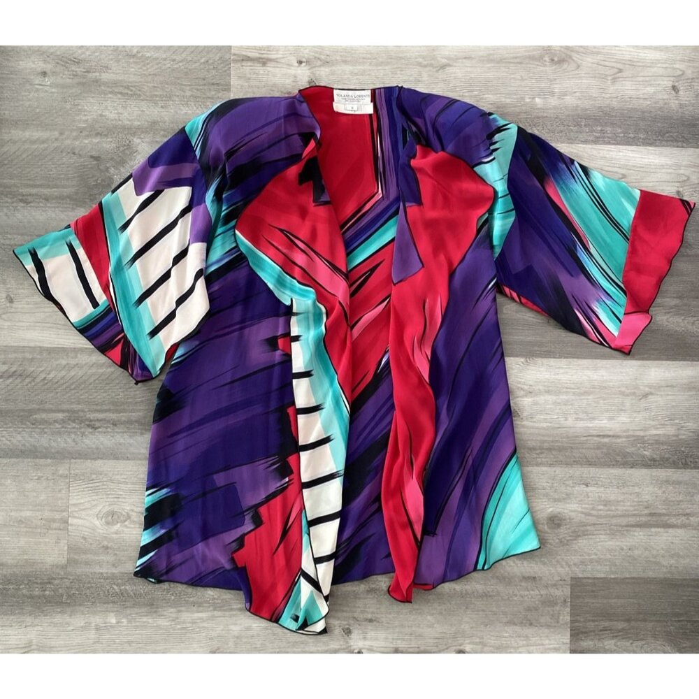 Yolanda Lorente I. Magnin 100% Silk Hand Painted Open Front Kimono Shawl Wrap S